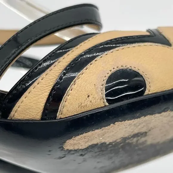 Chanel Vintage Beige Black Patent Leather Cap Toe CC Logo Strappy Heels EU 40 - Picture 9 of 16